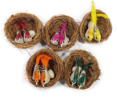 

AsianHobbyCrafts Artificial Mini Birds with Nest : Size: 2" inch(Pack of 5)
