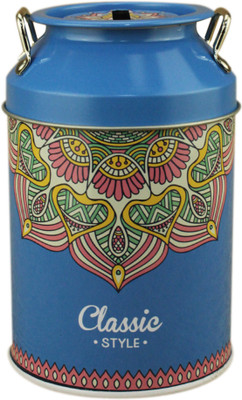 AVMART Blue Floral Design Coin & Cash Piggy Bank Toy Gift for Kids with Unbreakable Metal Body (13 cm) Coin Bank(Blue)