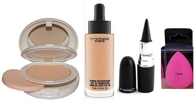 

tiara Spounge Puff , Light ful Compact, Studio Waterweight Foundation , Stick Kajal(Set of 4)