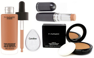 

caroline Silicon Puff&Mac Studio Fix Powder Compact& Loose Powder Foundation Studio Water weight& Mac Stick Concealer Studio Fix Fluid Spf 15(Set of 4)