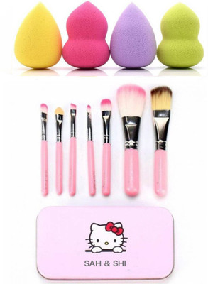 

Sah&Shi Makeup Brushes Set of 7 with Washable Powder Puff/Sponge Pack of 4(Set of 2)