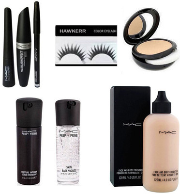

Hawkerr Combo of Mac Serum, Mac visage prime, foundation, compact, eyeliner,mascara, eyelashes, Eyebrow pencil (Set of 8)(Set of 8)