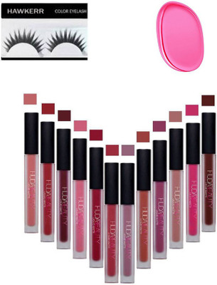 

Hawkerr 12 Matte Lipstick, 1 Silicon Puff, 1 Eyelashes(Set of 14)