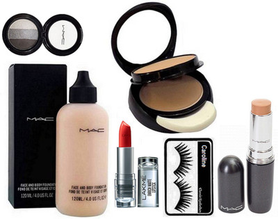 

caroline Eyelashes, Face & Body Foundation, Mette Finish Lipstick With Two Way Compact, Eyeshadow Fard A Joues Miniralize& Mac Stick Concealer Studio Fix Fluid Spf 15(Set of 6)