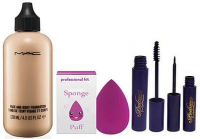

professional kit Sponge Puff & Face And Body Foundation & Padma Eyeliner & Mascara(Set of 4)