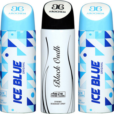 

AROCHEM ICE BLUE-2 & BLACK OUDH DYNAMIC DEODORANT BODY SPRAY BODY DEO SPRAY Body Spray - For Men & Women(600 ml, Pack of 3)