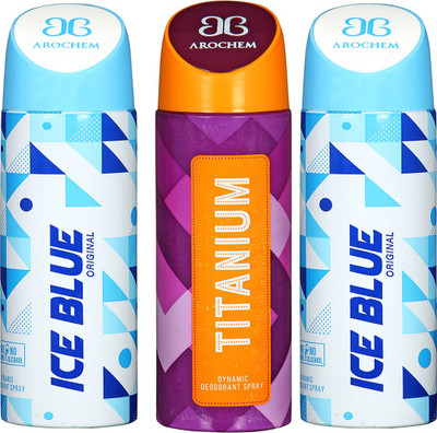 

AROCHEM ICE BLUE-2 & TITANIUM DYNAMIC DEODORANT BODY SPRAY BODY DEO SPRAY Body Spray - For Men & Women(600 ml, Pack of 3)