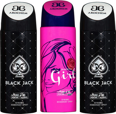 

AROCHEM BLACK JACK-2 & GIRL DYNAMIC DEODORANT BODY SPRAY BODY DEO SPRAY Body Spray - For Men & Women(600 ml, Pack of 3)
