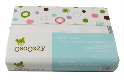 

OsoCozy 6 Pack Prefolds Bleached Cloth Diapers, Size 1 - M