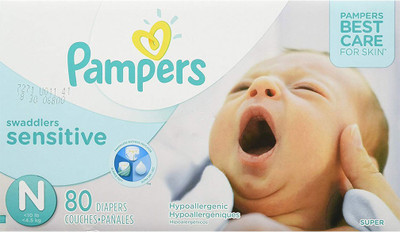 

Pampers Swaddlers Sensitive Disposable Diapers Newborn Size 0 (> 10 lb), 80 Count, SUPER - M(80 Pieces)