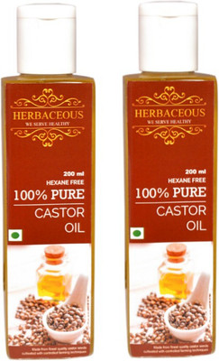 

HERBACEOUS 100% Pure And Natural Cold Pressed Castor Oil (Pack of 2) Premium Quality (200ml each) Hair Oil(400 ml)