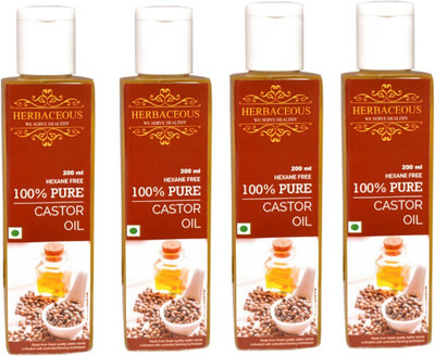 

HERBACEOUS 100% Pure And Natural Cold Pressed Castor Oil (Pack of 4) Premium Quality (200ml each) Hair Oil(800 ml)