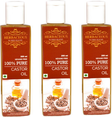 

HERBACEOUS 100% Pure And Natural Cold Pressed Castor Oil (Pack of 3) Premium Quality (200ml each) Hair Oil(600 ml)