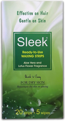 

SLEEK Ready-to-Use Waxing Strips Aloe Vera and Lotus Flower Fragrance For Dry Skin 20 Strips+5 Wipes Strips(0.12 g)