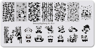 

Imported Beauty Big Bang Stamping Template Rectangle Negative Space Reverse Panda Love Tree Flower Nail Art Image Plate BBB XL-014(Silver)