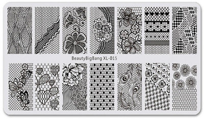 

Imported Beauty Big Bang Stamping Template Rectangle Negative Space Reverse Flower Lace Heart Butterfly Nail Art Image Plate BBB XL-015(Silver)