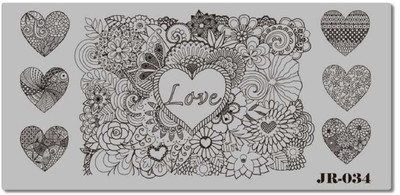 

Imported Stamping Template Rectangle Negative Space Reverse Lace Heart Love Flower Arabesques Nail Art Image Plate JR 034(Silver)