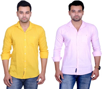 La Milano Men Solid Casual Gold, Pink Shirt(Pack of 2)