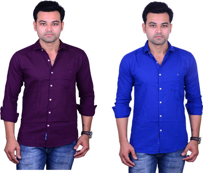La Milano Men Solid Casual Purple, Blue Shirt(Pack of 2)