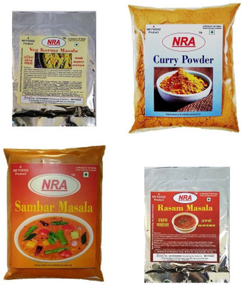 

NRA masala pack 400g - Curry powder 200g, Veg korma (sabji masala) 50g, Sambar powder 100g, Rasam powder 50g.(4 x 100 g)