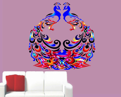 Jagvii 45 cm Peacock art, Self Adhesive Sticker(Pack of 1)