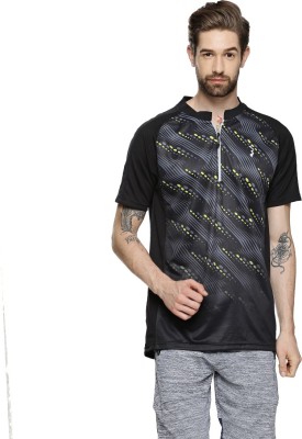 CAMPUS SUTRA Tie & Dye Men Mandarin Collar Black T-Shirt