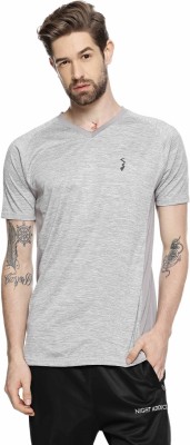 CAMPUS SUTRA Solid Men V Neck Grey T-Shirt