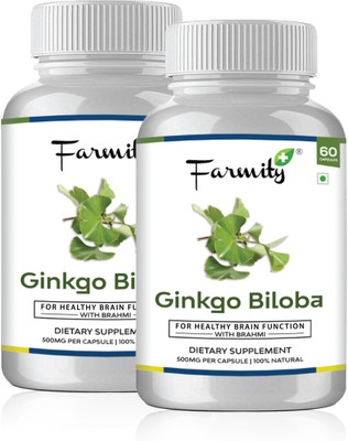 

Farmity Ginkgo Biloba with Brahmi for Healthy Brain Functions - 500mg Pack of 2(120 No)