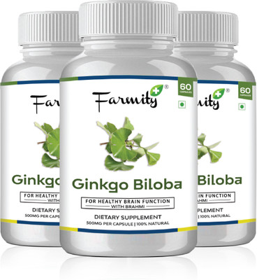 

Farmity Ginkgo Biloba with Brahmi for Healthy Brain Functions - 500mg Pack of 3(180 No)