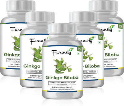 

Farmity Ginkgo Biloba with Brahmi for Healthy Brain Functions - 500mg Pack of 5(300 No)