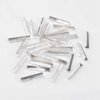 

mrithi Iron Ribbon Crimp Ends, Silver Color, about 16mm long, 8mm wide, 5mm thick, Hole: 1mm - 20 Nos
