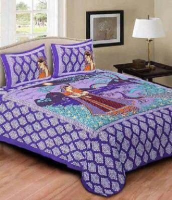 shriram enterprises 140 TC Polycotton Double Printed Flat Bedsheet(Pack of 3, Purple)