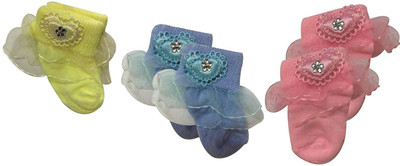 

cute collection Cute Collection- Cotton Frill Socks for New Born Baby (Unisex, 0-3 months) 4 pair Booties(Toe to Heel Length - 3 cm Mulitcolor)