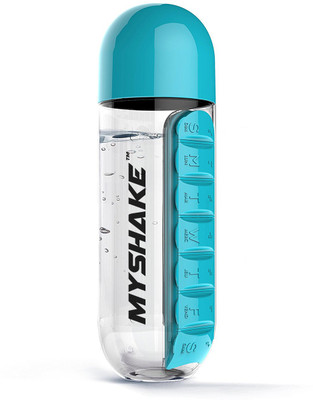 

MyShake Water bottle with pills organizer 600 ml Shaker(Pack of 1, Blue)