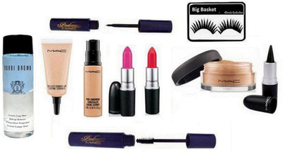 

big basket Eyelashes, padma Liner & Mascara,Pink,Red lipstick,pro longwear Concealer,Select Cover Up,Select Sheer Loose Powder, Stick, Bobbi Brown Instant Long Wear Makeup Remover(Set of 10)