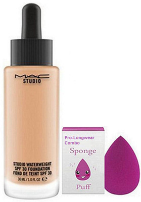 

Pro Longwear combo Sponge Puff, Mac Studio Waterweight SPF 30 Found De Teint Foundation(Set of 2)