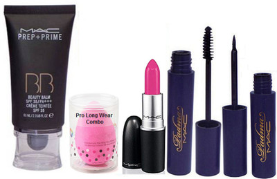 

Pro longwear combo Sponge Puff, Mac Prep-Prime BB Beauty Balm Foundation,Candy Yum-yum Lipstick,Padma Liner & Mascara(Set of 5)