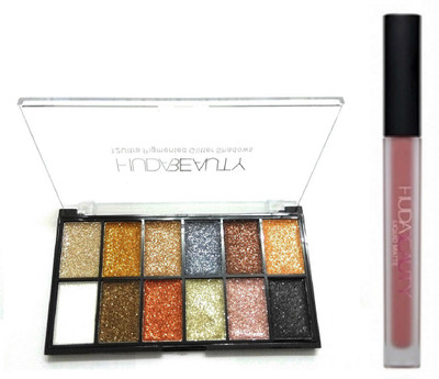

Huda Beauty Liquid Mattee 12 ULTRA PIGMENTED GLITTER SHADOW WITH LIQUID MATTE LIPSTICK PACK(Set of 2)