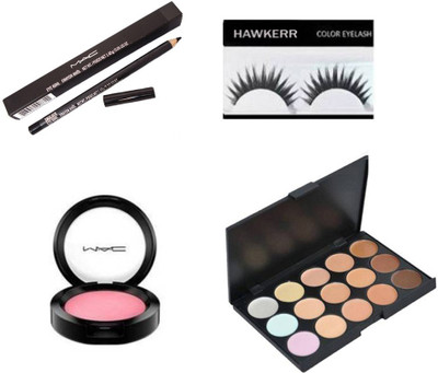 

Hawkerr combo of eyelashes, Mac 15 shade palatte, blusher & eyebrow Pencil (set of 4)(Set of 4)