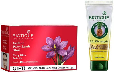 

BIOTIQUE BIO PARTY GLOW FACIAL KIT, Pineapple Oil Control Foaming Face Wash(Set of 2)
