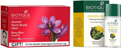 

BIOTIQUE BIO PARTY GLOW FACIAL KIT, Dandelion Ageless Lightening Serum(Set of 2)