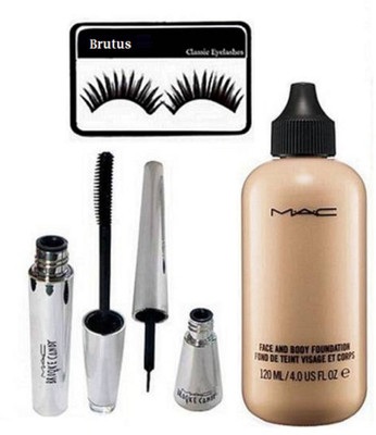 

brutus Eyelashes, Mac Face & Body Foundation, Brooke Candy eyeliner & Mascara(Set of 4)