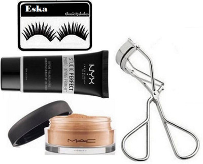 

Eska Eyelashes & Nyx Studio Perfect Photo Loving Face Primer & Mac Loose Powder With Eyelashes Curler(Set of 4)