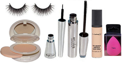 

tiara spounge puff , Lightful Compact , Pro Long Wear Conceler , Eyelashes , Brook Candy Eyeliner And Mascara(Set of 6)
