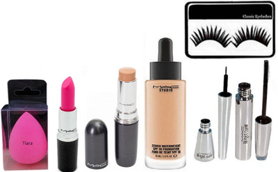 

tiara Spounge Puff , Studio Waterweight Foundation , Connceler , Matte Finish Pink Lipstick , Brook Candy Liner And mascara , Eyelashes(Set of 7)