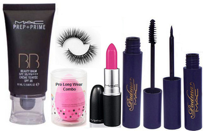 

pro long wear combo Sponge Puff,Mac Prep-Prime BB Beauty Balm Foundation,Candy Yum-Yum Lipstick,Padma Liner & Mascara,Eyelashes(Set of 6)