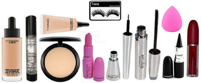 

Tiara Eyelashes , Studio Waterweight Foundation , Perl Gel Primer , Studio Fix Compact , Select Cover up Conceler , Spounge puff , Brook Candy Eyeliner And Mascara , Giambattista valli Violetta Lipstick , Stick Kajal , Maroon Gloss(Set of 11)