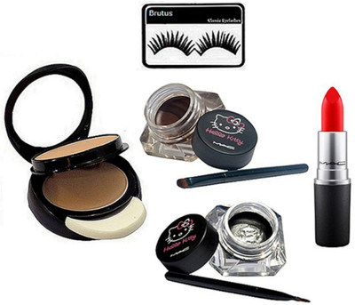brutus Eyelashes, Two Way Compact, Kitty Two Eyeliner, Finish Lipstick(Set of 4)