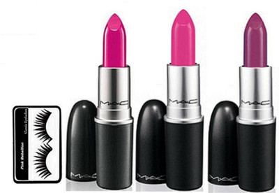 Pink Rebellion Eyelashes,Mac Matte Finish Lipstick(Pack Of 3)(Set of 4)