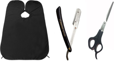 

JAGTEK Combo Of 3 pcs , Plastc Handle Stainless Steel Thinning Scissor / Beard Shaving Apron / Stainless steel razor with plastic handle ( set of 3)(Set of 03)